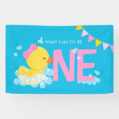 Blauw Meisje Waterverf Duck Oh Wat leuk Een Feest Spandoek (Horizontaal)
