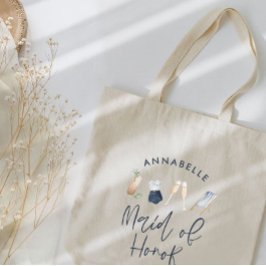 Blauw meisjesachtig modern cocktail schrift bruids tote bag