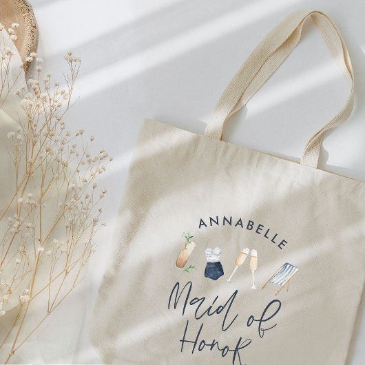 Blauw meisjesachtig modern cocktail schrift bruids tote bag