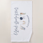 Blauw meisjesachtig modern cocktail schrift vrijge strandlaken (Voorkant)