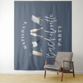 Blauw meisjesachtig moderne drankjes vrijgezellenf wandkleed (In situ)