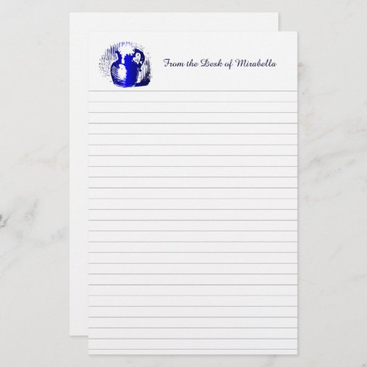 Blauw Melkkan Custom Lined Stationery Briefpapier (Voorkant / Achterkant)