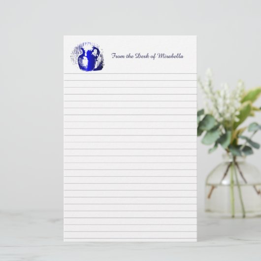 Blauw  Melkkan Custom Lined Stationery Briefpapier (Staand voorkant)