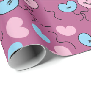 Blauw meneer roze mevrouw ballon jubileum cadeau n cadeaupapier