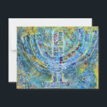 Blauw Menorah Ansichtkaart Briefkaart<br><div class="desc">Het originele kunstwerk voor deze menorah is een mixed-media schilderij gemaakt met acrylverf,  boetseerpasta en papier door hedendaagse joodse kunstenaar Meredith Gould.</div>