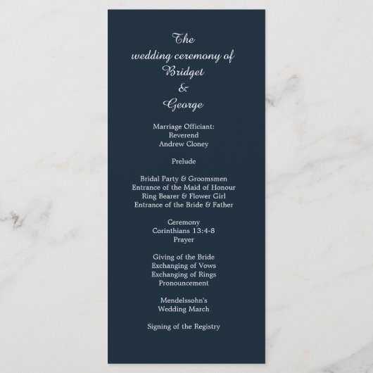 Blauw menu & programma trouwkaart (Achterkant)