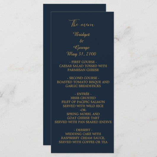 Blauw menu & programma trouwkaart (Voorkant / Achterkant)