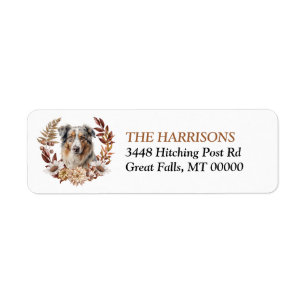 Blauw Merle Australische Herder Hond Herfst Krans Etiket