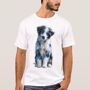 Blauw Merle Border Collie Puppy Blauwe Ogen Mannen T-shirt
