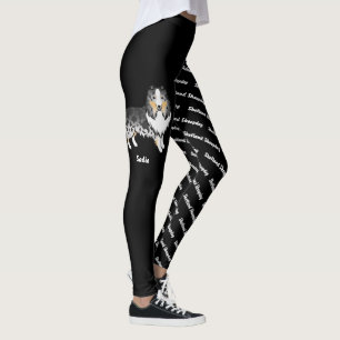 Blauw Merle Cartoon Sheltie & Hond Naam en Ras Leggings