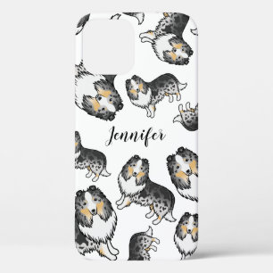 Blauw Merle Cartoon Sheltie Hond Patroon & Naam Case-Mate iPhone Case