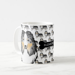 Blauw Merle Cartoon Sheltie Met Hondsdieet En Naam Koffiemok