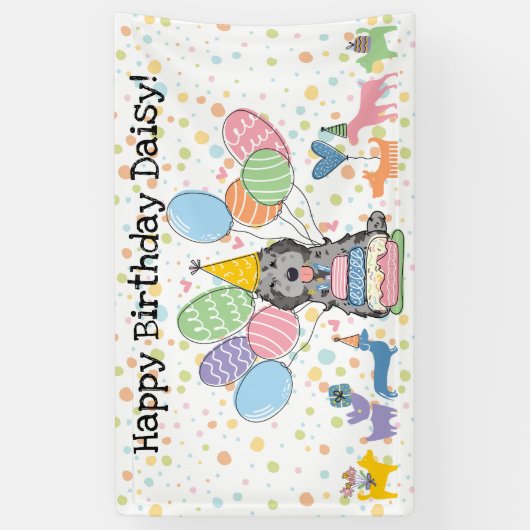 Blauw Merle Cockapoo Cavapoo Hond Verjaardagsfeest Spandoek (Verticaal)