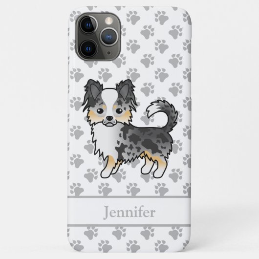 Blauw Merle Langharige Chihuahua Cartoon Hond & Na Case-Mate iPhone Case (Achterkant)