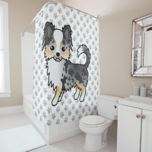 Blauw Merle Langharige Chihuahua Cartoon Hond & Po Douchegordijn