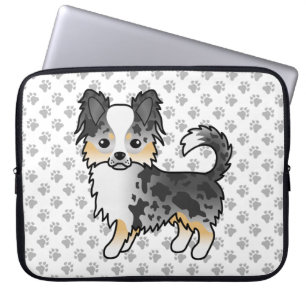 Blauw Merle Langharige Chihuahua Cartoon Hond & Po Laptop Sleeve
