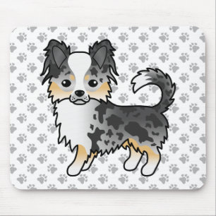 Blauw Merle Langharige Chihuahua Cartoon Hond & Po Muismat