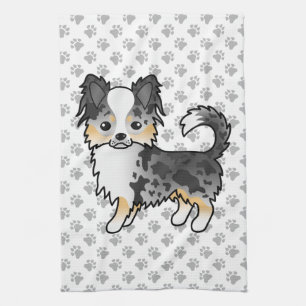Blauw Merle Langharige Chihuahua Cartoon Hond & Po Theedoek