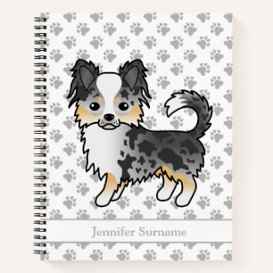 Blauw Merle Langharige Chihuahua Hond & Aangepaste Notitieboek