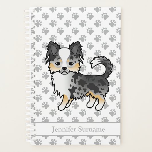 Blauw Merle Langharige Chihuahua Hond & Aangepaste Planner (Voorkant)