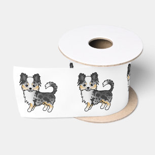 Blauw Merle Langharige Chihuahua Schattige Cartoon Satijnen Lint