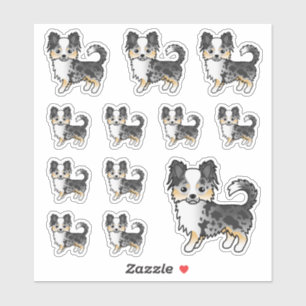 Blauw Merle Langharige Chihuahua Schattige Cartoon Sticker
