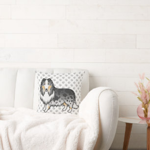 Blauw Merle Rough Collie Cute Cartoon Hond & Pootj Kussen