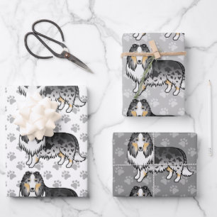 Blauw Merle Rough Collie Mooie Cartoonhond Patroon Inpakpapier Vel