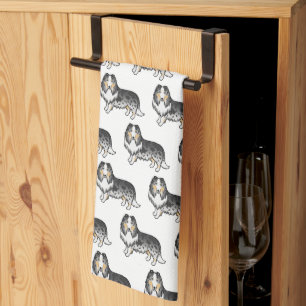 Blauw Merle Rough Collie Mooie Cartoonhond Patroon Theedoek