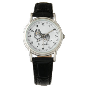 Blauw Merle Rough Collie Schattige Cartoon Hond & Horloge