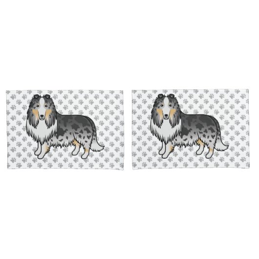 Blauw Merle Rough Collie Schattige Cartoon Hond &  Kussensloop (Voorkant-Set)