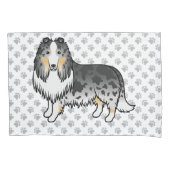 Blauw Merle Rough Collie Schattige Cartoon Hond &  Kussensloop (Voorkant-Links)
