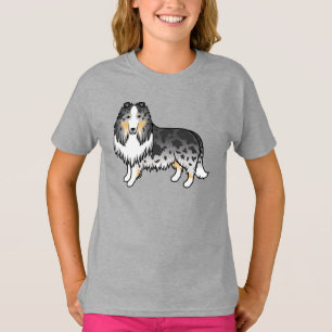 Blauw Merle Rough Collie Schattige Cartoon Hond T-shirt
