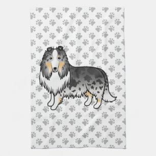 Blauw Merle Rough Collie Schattige Cartoon Hond & Theedoek