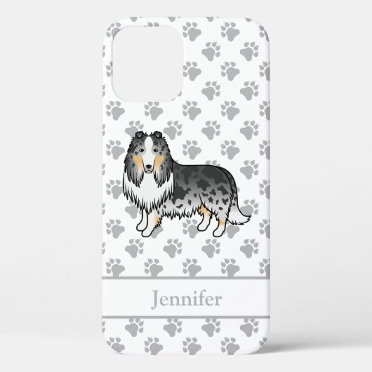 Blauw Merle Rough Collie Schattige Cartoonhond & N Case-Mate iPhone Case (Achterkant)
