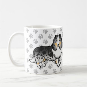 Blauw Merle Shetland Sheepdog Cartoon Hond & Pootj Koffiemok