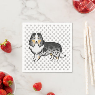 Blauw Merle Shetland Sheepdog Cartoon Hond & Pootj Servet