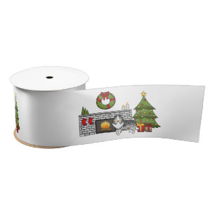 Blauw Merle Shetland Sheepdog In Een Kerst Kamer Satijnen Lint