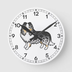 Blauw Merle Shetland Sheepdog Sheltie Cartoon Hond Ronde Klok