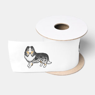 Blauw Merle Shetland Sheepdog Sheltie Cartoon Hond Satijnen Lint