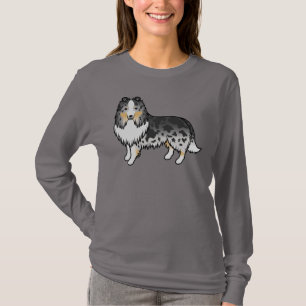 Blauw Merle Shetland Sheepdog Sheltie Cartoon Hond T-shirt