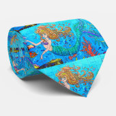 blauw mermaïdepatroon stropdas (Opgerold)