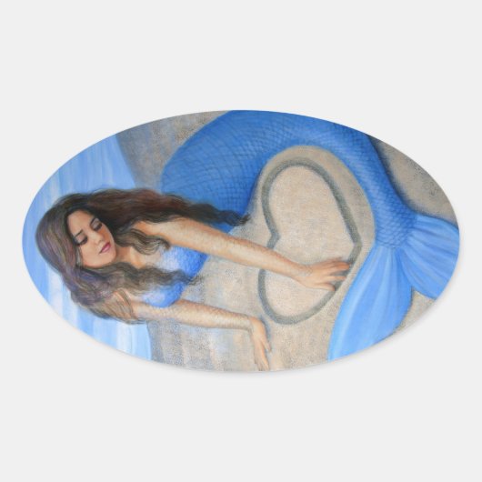 Blauw Mermaid's hart Ovale Sticker (Voorkant)
