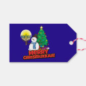 Blauw "Merry Chrismukkah" Cadeau Labels Cadeaulabel (Voorkant (Horizontaal))