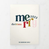 Blauw Merry Christmas Multiphoto Drieluik Wenskaart (Cover)