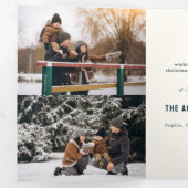 Blauw Merry Christmas Multiphoto Drieluik Wenskaart (Binnenzijde eerst)