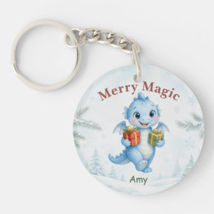 Blauw Merry Magic Baby Dragon Gepersonaliseerd Ker Sleutelhanger