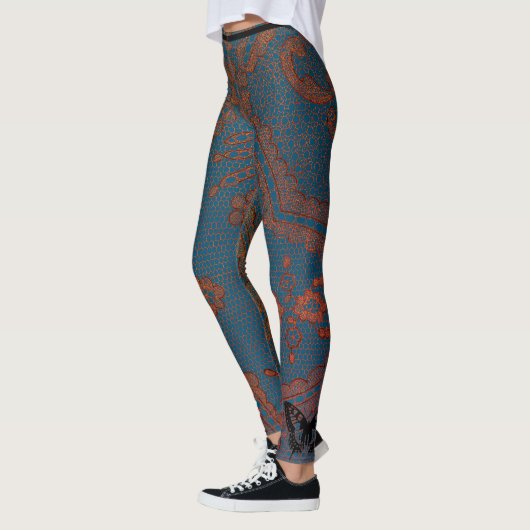 BLAUW MET ANTIEK LACE PATROON LEGGINGS (Links)