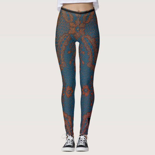 BLAUW MET ANTIEK LACE PATROON LEGGINGS (Voorkant)