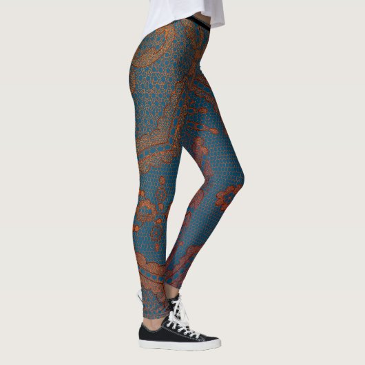 BLAUW MET ANTIEK LACE PATROON LEGGINGS (Rechts)